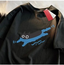 Resim Snapbuy Çift Yüzme T-shirt - Siyah Kedi Dalış Omuz T-shirti Erkek/kadın Günlük Solunum Üstüblack Black 