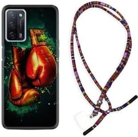 Resim kilifland Oppo A55 ile Uyumlu Kılıf Rasta Ipli Boyun Askılı Desenli Silikon Boks Eldiveni 1763 