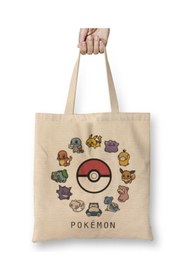 Resim Toyaso Pokemon Friends Beyaz Bez Çanta Uzun Saplı Alışveriş Çantası Plaj Çantası 