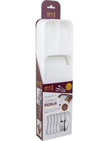 Resim Beyaz 5 Bölmeli Çekmece Kaşıklık Mutfak Düzenleyici, Dayanıklı Çatal Kaşık Bıçak Organizatörü Diğer 