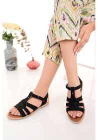 Resim Gimer - Direkli Siyah Kot Kadın Sandalet - Gkn1201kg Siyah 