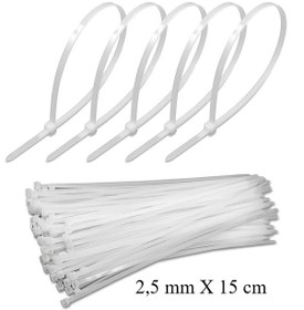 Resim Beyaz Plastik Cırt Kelepçe 2,5x15cm Kablo Bağı Elektrik Kablosu 100 Adet 100 Adet 