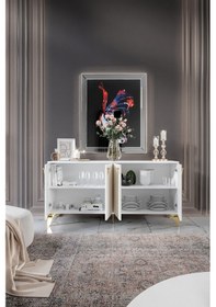 Resim DUBAİ KONSOL MDF MEBRAN KAPAK BEYAZ GOLD 