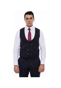 Resim Wessi Kruvaze Kareli Desenli Yakalı Lacivert Erkek Yelek 001 