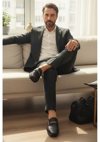 Resim Enoch Hakiki Deri Siyah Lazer Kesim Tokalı Erkek Comfort Makosen Siyah 