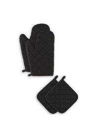 Resim Yanmaz Ve Isıya Dayanıklı Fırın Eldiveni Ve Tutacak 2 Eldiven, 2 Tutacak Siyah 
