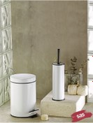 Resim Sas Haus Beyaz 5 Litre 2'li Banyo Seti Pedallı Çöp Kovası Wc Klozet Tuvalet Fırça Seti Banyo Çöp Kovası 