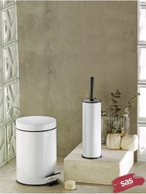 Resim Sas Haus Beyaz 5 Litre 2'li Banyo Seti Pedallı Çöp Kovası Wc Klozet Tuvalet Fırça Seti Banyo Çöp Kovası 