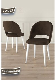Resim Canisa Pane Serisi 4 Adet 1. Sınıf Babyface Kumaş Beyaz Metal Ayak Kahve Mutfak Sandalyesi Sandalye Kahverengi Ayak Beyaz 