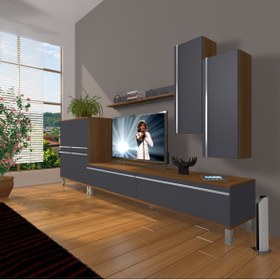 Resim Decoraktiv Eko 6 Mdf Std Krom Ayaklı Tv Ünitesi Tv Sehpası - Ceviz - Antrasit 