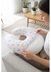 Resim Fermuarlı Yıkanabilir Çift Taraf Yenidoğan Hamile Anne Bebek Emzirme Yastığı Minder Kılıfı Elephant 