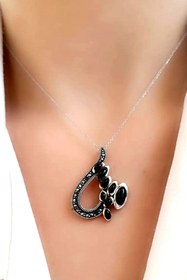 Resim OSESHOP Markazit Taş Detaylı Oniks Taşlı 925 Ayar Gümüş Kolye 