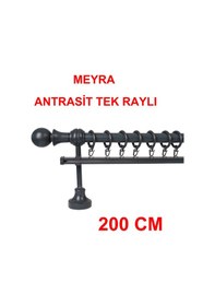 Resim Meyra Demonte Başlıklı Ahşap Rustik Perde Askısı - Tek Raylı -antrasit 200 Cm Antrasit 