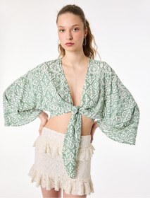 Resim Koton Kruvaze Yaka Uzun Kollu Bağlama Detaylı Viskon Kimono 