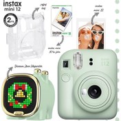 Resim Instax mini 12 Yeşil Fotoğraf Makinesi-10'lu Film-Şeffaf Kılıf ve Divoom Zooe Led Ekranlı Bluetooth Hoparlör Seti 