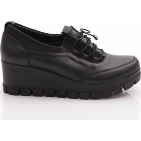 Resim Dgn 456 Kadin Dolgu Taban Bağcikli Comfort Ayakkabi 456-1561-R1534 Siyah 