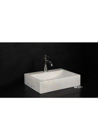 Resim Afyon Beyaz Mermer Batarya Çıkışlı Kare Lavabo 
