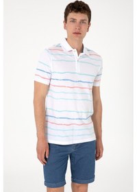 Resim U.S. Polo Assn. Erkek Regular Fit Polo Yaka Beyaz Çizgili Tişört 50299642-VR013 
