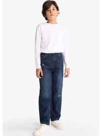 Resim Defacto Erkek Çocuk Loose Fit Yırtık Detaylı Düz Paça Jean Pantolon G3069a825wnnm34 Mavi 