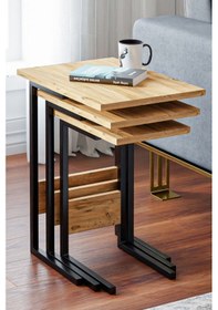 Resim Zg3 Metal Zigon Sehpa 3'lü Çam 