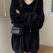 Resim Yumuşak Örme V Yaka Kazak, Sonbahar ve Kış için Şık Oversize Uzun Kollu Kazak, Kadın Giyim 