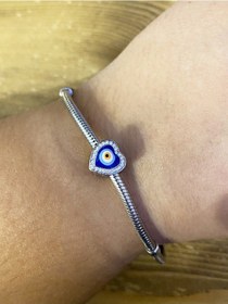 Resim Kadın Nazar Boncuğu Model Kalp Detay Taşlı Gümüş Charm 