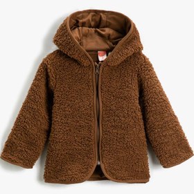 Resim Erkek Bebek Peluş Mont Kapüşonlu Fermuarlı 