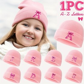 Resim Kızlar için Pembe Örgü Bere Şapka ile Kurdele ve Harf A-Z - Yumuşak Açık Bej Renkli Kışlık Şapka, 26 Harfli Alfabe Tasarımı, Günlük Giyim, Okul, Dış Mekan Oyunları, Noel ve Sevgililer Günü için Uygun, Elde Yıkama/Kuru Temizleme, Sevimli Şapka, Okul Başlığı, Eğlenceli Tasarım, Rahat Uygunluk 