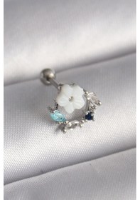 Resim 316l Çelik Gümüş Renk Zirkon Taş Detay Beyaz Çiçek Model Tragus Piercing - Özel Seri Bzsurn009497 