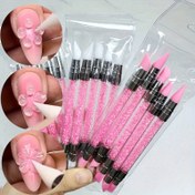Resim 5'li Set Pembe Çift Uçlu Taşlı Tırnak Sanatı Silikon Kalem Heykel Kalem 3D Çiçek Oyma DIY Manikür Fırçası Tırnak Noktalama Kalemi 