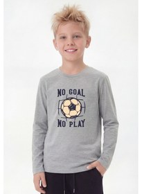 Resim Fyk Kids Yuvarlak Yaka Uzun Kollu Baskı Detaylı Erkek Çocuk Sweatshirt Gri 