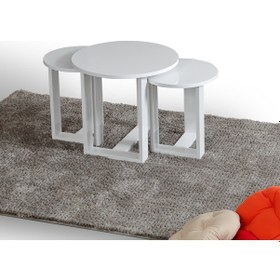 Resim Pasific Home Mira 3'lü Zigon Sehpa ,Yuvarlak Yan Sehpa, Parlak Beyaz 