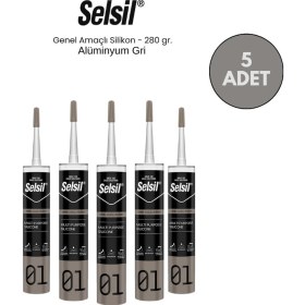 Resim Selsil Genel Amaçlı Alüminyum Gri Silikon 280 Gr. 5 Adet Alüminyum Gri 
