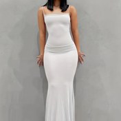 Resim Zarif Solid Slip Lounge Elbiseler, Yuvarlak Yaka Bodycon Maxi Deniz Kızı Elbise, Kadın Loungewear ve Elbiseler 