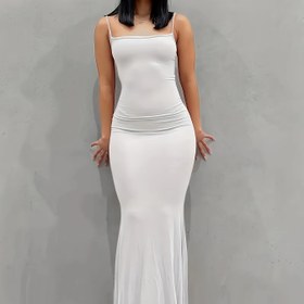 Resim Zarif Solid Slip Lounge Elbiseler, Yuvarlak Yaka Bodycon Maxi Deniz Kızı Elbise, Kadın Loungewear ve Elbiseler 