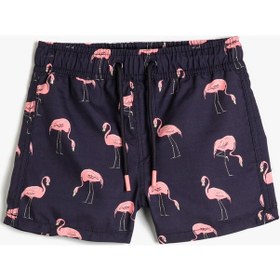 Resim Koton Deniz Şortu Flamingo Baskılı Beli Bağlamalı File Astarlı Pembe Desenli 3skb00037bw 3SKB00037BW41A 