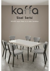 Resim Sisal Beyaz 6 Kişilik Açılır Masa Sandalye Takımı Mutfak Masası Takımı 6 Adet Gri Sandalye Gri 