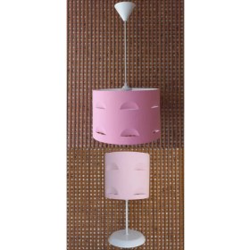 Resim Onay Pembe Motifli 2.li Set M-774 Kumaş Kaplama Yatak Odası Genç ve Çocuk Odası Avize ve Abajur Takımı 