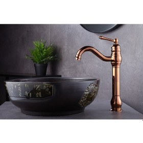 Resim İsaoğlu Yapı Bakır Çanak Lavabo Bataryası Bronz Lavabo Musluğu Polina Çanak Batarya Rose Bakır Musluk Rose Gold 