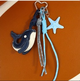 Resim Fochsia Çok Renkli Balık Ve Yıldız Pu Deri Anahtarlık - Sevimli Hayvan Tasarımı Dayanıklı Kanca 