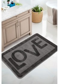 Resim Doğal Kaymaz Taban Banyo Paspas Uzun Ömürlü Yumuşak Dokulu Su Emici Yıkanabilir Love 60x100 Antrasit 