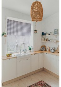 Resim Naturel Potlu Ekose Tül Perde Retro Gri 