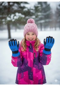 Resim Kitti 422-017 Kız Çocuk 9-14 Kar Kayak Eldiveni Mavi 