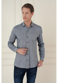 Resim Slim Fit Dokulu %100 Pamuk Lacivert Gömlek G 1584 Lacivert 