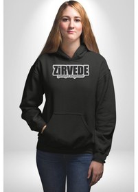 Resim Zirvede Çamaşırı Asıyorum Yazılı Kadın Erkek Siyah Kapüşonlu Sweatshirt Hoodie Siyah 