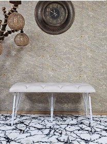 Resim Zafir Metal Beyaz Tel Ayaklı 100 Cm Puf Bench - Puf - Bench - Oturak - Mutfak Oturağı - Antre Oturağı Krem 