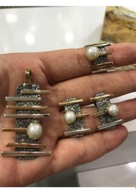 Resim İnci Taşlı Gümüş Set 925 Ayar Doğal Taş 