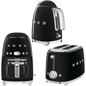 Resim 50's Style KLF03BLEU Siyah Kettle TSF01BLEU 1x2 Ekmek Kızartma Makinesi ve DCF02BLEU Filtre Kahve Makine Seti Smeg