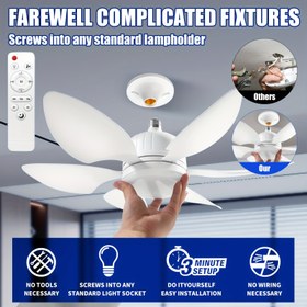Resim 40W 51.99cm/46.0cm Akıllı Tavan Fanı ve Aydınlatma - E26/E27 Bağlantı, Yüksek Verimli LED Işık & Modern Enerji Tasarruflu Ev/Ofis Kullanımı için - 3 Hızlı & 3 Renk Ayarlanabilir 6 Kanatlı Yüksek Hava Akışlı Fan ile LED Işıklı 