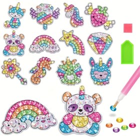 Resim 12 Parça Set Tarz 1 Büyük Taşlı Elmas Boyama Çıkartma Kiti Sanat Eğitimi Unicorn Hayvan Büyülü Mozaik Nokta Yapışkan Oyuncak Hediye Yaratıcılık Büyük Taşlı Elmas Boyama Seti: Büyülü Çıkartmalar ve Güneş Yakalayıcı DIY Seti - Unicorn Hediyeleri 